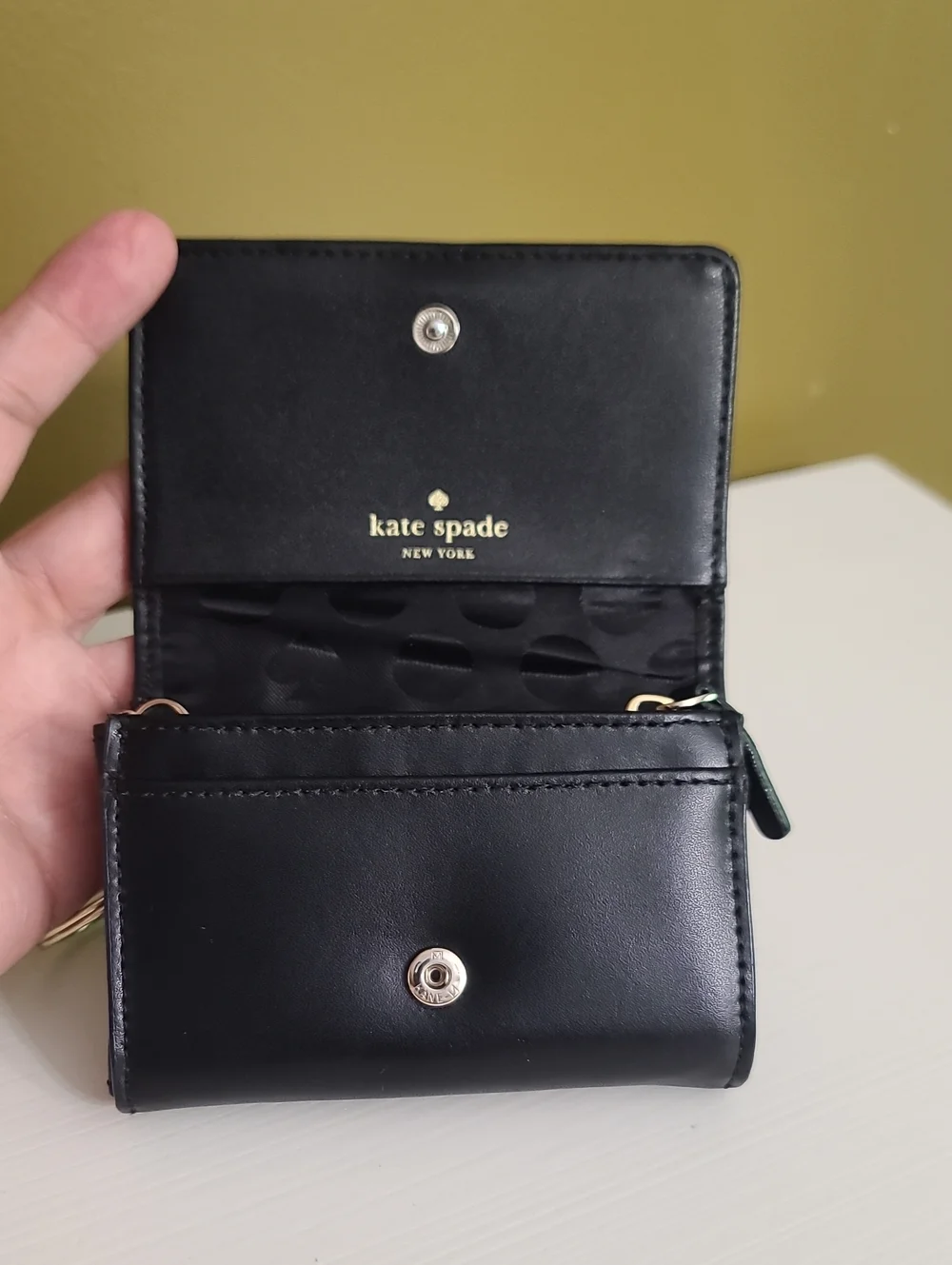 kate spade Black Leather Bow Accent Compact Wallet